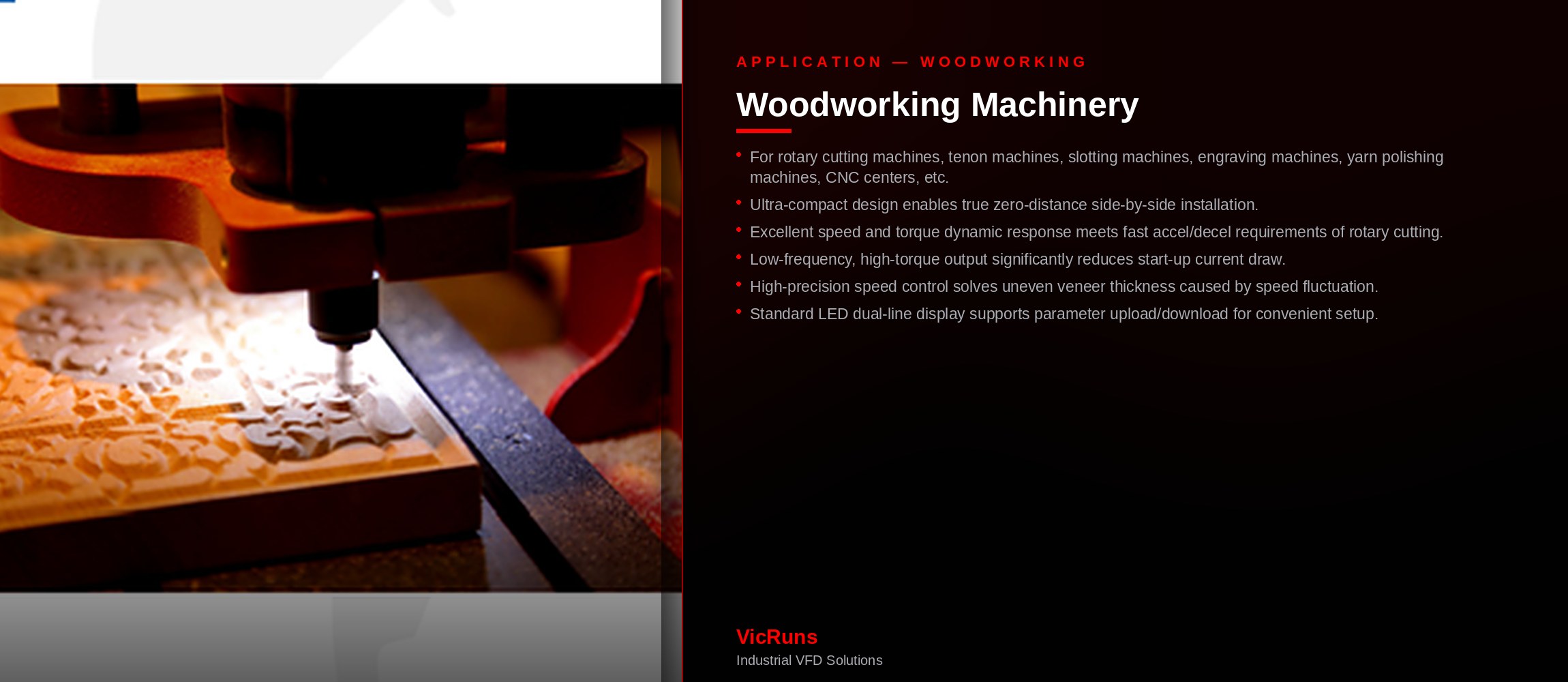 VicRuns inverter for woodworking machinery: CNC cutting and engraving
